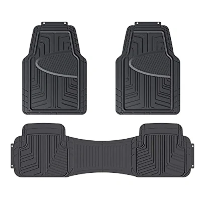 Image de Amazon Basics Ensemble de 3 tapis sol en caoutchouc, protection complète pour les voitures, SUV et camions, noir