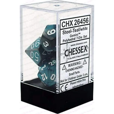 Afbeelding van Chessex Gemini Steel Teal/wit Polydice Dobbelsteen Set (7 stuks)