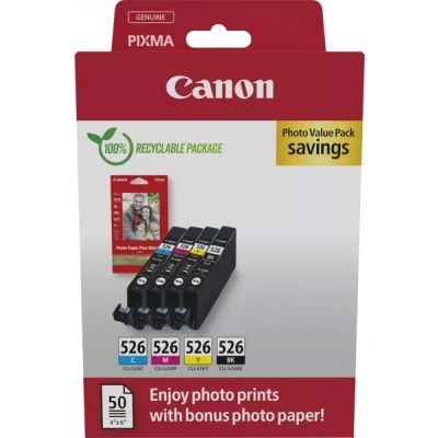 Afbeelding van Canon Inktcartridge CLI 526 BK/C/M/Y Photo Value Pack Origineel Combipack Zwart, Cyaan, Magenta, Geel 4540B019