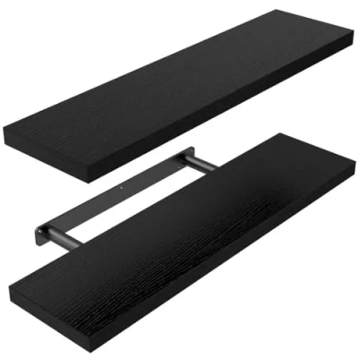 Afbeelding van STOREMIC Drijvende planken zwarte 60cm, set van 2 eenvoudig te installeren, moderne decoratieve wandplanken met grote opbergruimte voor slaapkamer, badkamer, thuiskantoor, woonkamer