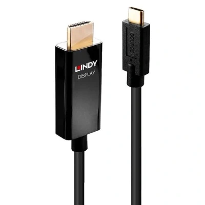 Image de Lindy Câble adaptateur 24 pin USB C mâle pour HDMI 5 m blindé noir rond puce active support 4K60Hz (4096 x 2160)