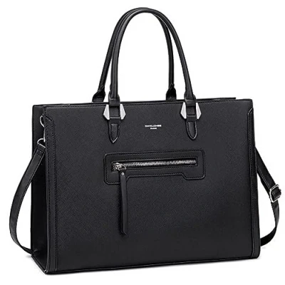 Afbeelding van David Jones Handtas, groot, voor dames, draagtas van hard PU leer, elegante stadstas met meerdere zakken, shopper schouderriem, grote A4 capaciteit, chic, modieus, zwart.