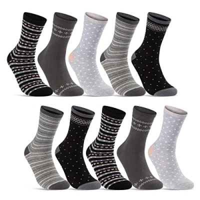 Afbeelding van 10 paar damessokken, katoen, fantasie, meerkleurig, gestreept, hartstippen,, Mix