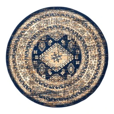 Afbeelding van Rond Vintage Vloerkleed Aila Blauw Polypropyleen 160 Ø (M)