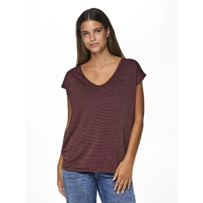 Afbeelding van Pieces T shirt Pcbillo Tee Lurex Stripes Jrs Noos 17078572 Tawny Port/lurex Gold Dames Maat XS