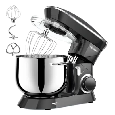 Afbeelding van Vezzio Kneedmachine, 1500 W, geluidsarm, met garde, 10 snelheden, roestvrijstalen kom van 8,5 l, koken deeghaak, platte mixer (zwart)