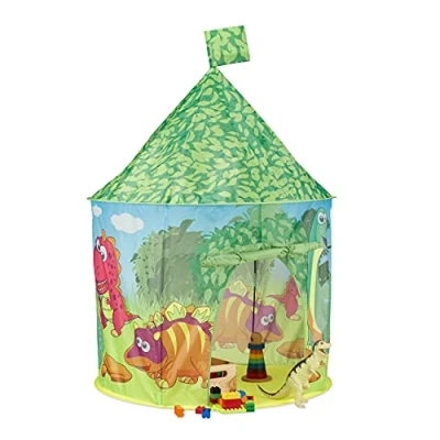 Afbeelding van Relaxdays speeltent dinosaurus kindertent dino kinderspeeltent klein kinderhuis groen