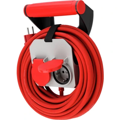 Afbeelding van REV RollON 0017602512 verlengkabel met dubbel stopcontact, IP44, 3680 W, 10 m, wandhouder, rood