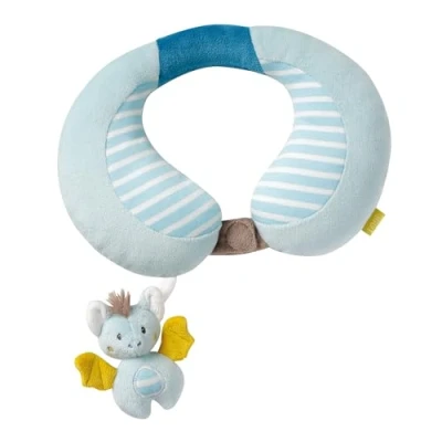 Image de Fehn Chauve souris Coussin pour la nuque Appui tête ergonomique avec un adorable animal hochet voiture, poussette &amp; le siège d&#039;enfant bébés jeunes enfants à partir de 6+ mois