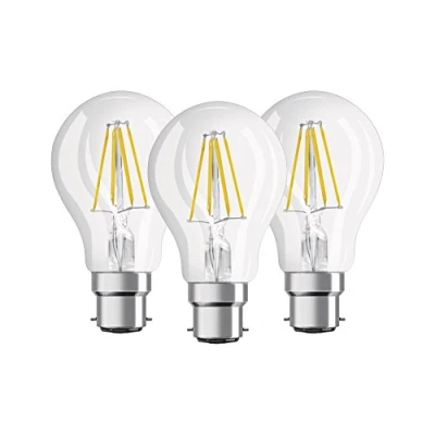 Afbeelding van OSRAM Lamps Base Classic A led zuigerlamp, B22d niet dimbaar, vervangt 60 W, filamentstijl, transparant, warm wit, 2700 K, 3 stuks