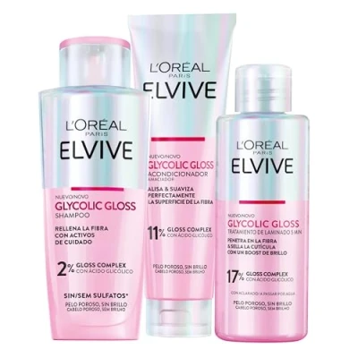 Image de L&#039;Oréal Paris Pack ELVIVE Glycolic Gloss Shampooing et après shampoing traitement en 5 minutes avec acide glycolique pour tous types de cheveux