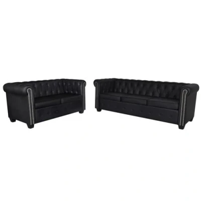 Afbeelding van vidaXL Bankstel Chesterfield kunstleer zwart