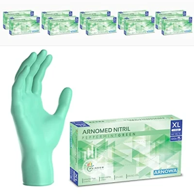 Afbeelding van ARNOMED Groene wegwerphandschoenen, nitril handschoenen, maat XL, wegwerphandschoen 1000 stuks (10 dozen), poedervrij en latexvrij, wegwerphandschoenen in XS, S, M, L XL
