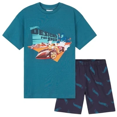 Afbeelding van Hot Wheels Pyjama shorts voor jongens, pyjamaset kinderen, van katoen (blauw, 7 8 jaar), Blauw