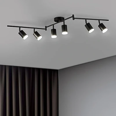 Afbeelding van Bojim plafondlamp, 6 spots, draaibaar, led moderne plafondspots, matzwart, GU10, voor keuken, hal, woonkamer, slaapkamer, zonder lamp
