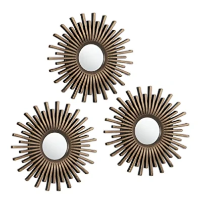 Afbeelding van Relaxdays spiegel set van 3 sierspiegel goud ronde wandspiegel zon muurspiegel