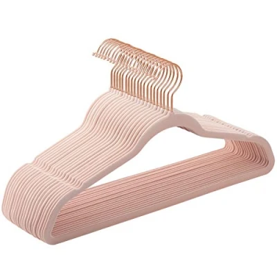Afbeelding van SONGMICS Fluwelen kleerhangers, set van 20, antislip oppervlak, 41,5 ​​cm lang, kostuumhanger, dun, goed draagvermogen, roségouden haken kunnen 360 graden worden gedraaid,voor jassen,