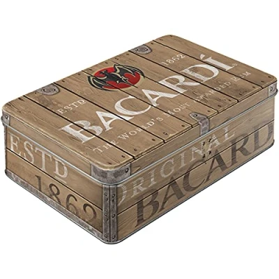 Afbeelding van Bewaarblik Bacardi Wood Barrel Logo zeer mooie model en vintage look. relief uitgevoerd