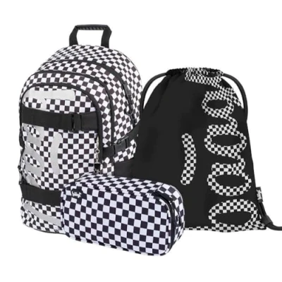 Afbeelding van Baagl Wednesday Nevermore Schoolrugzakset voor jongens en meisjes, 3 delig, basisschooltas met borstband ergonomische schooltas vanaf de 3e klas, Skate Ska