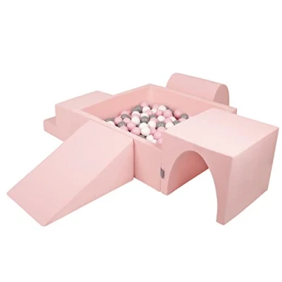 Afbeelding van KiddyMoon Foam Speeltuin Met Vierkant Ballenbad (200 ballen), Roze:Wit/Grijs/Poederroze