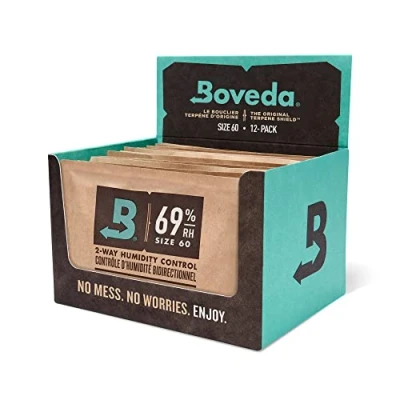 Afbeelding van Boveda voor sigaren / tabak 2 weg vochtregulator bij 69% RH maat 60 25 gepatenteerde sigarenkaarttechnologie kartonnen display met 12 zakjes