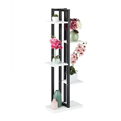 Afbeelding van Relaxdays Plantenrek Bloementrap met 5 legplanken HBT 117 x 43 22 cm, staal en MDF, bloemenrek voor binnen, zwart wit