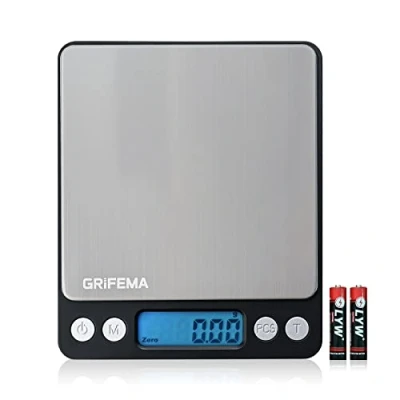 Image de GRIFEMA GA2003 Balance de Cuisine Électronique Haute Précision 500g/0,01g avec Écran LCD Rétroéclairé, 6 Unités et Fonction Tare Acier Inoxydable Digital Alimentaire Multifonctionnel