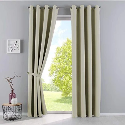 Afbeelding van Gardinenbox Newyork 201920600 2 Set van thermische verduisteringsgordijnen met oogjes, geluidswerend, ÖKOTEX gecertificeerd H x B 225 140 cm, beige