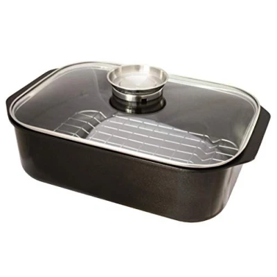 Afbeelding van Baumalu gietaluminium non stick braadpan met glazen deksel 33 x 21 cm