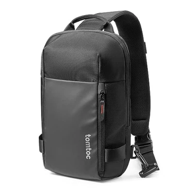 Afbeelding van tomtoc Compacte EDC Sling Bag, Minimalistische Borst Schouder Rugzak Crossbody Tas voor 11 inch iPad Pro 2021 met Toetsenbord Waterbestendig Lichtgewicht Casual Daypack Tactische Reizen Werk Sport, Zwart
