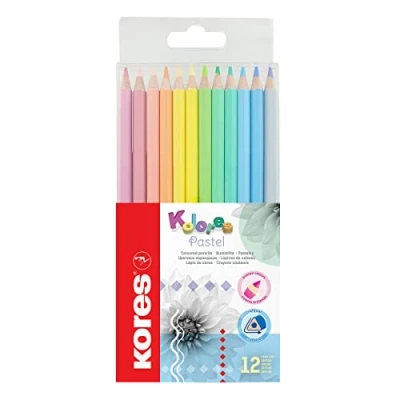 Afbeelding van Kores Kolores Pastel: 12 kleurpotloden voor kinderen, beginners en volwassenen, pasteltinten wit, donker knutselpapier, set van verschillende kleuren