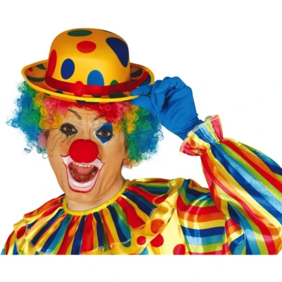 Afbeelding van Verkleed bolhoed voor volwassenen geel met stippen Carnaval clown kostuum hoedjes
