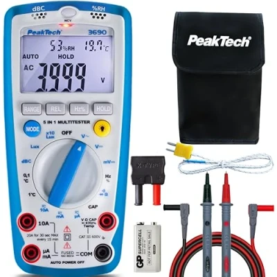 Afbeelding van Peaktech 3690 multimeter combinatietoestel CAT III 600V geluidsmeting temperatuur vochtigheid lichtmeting