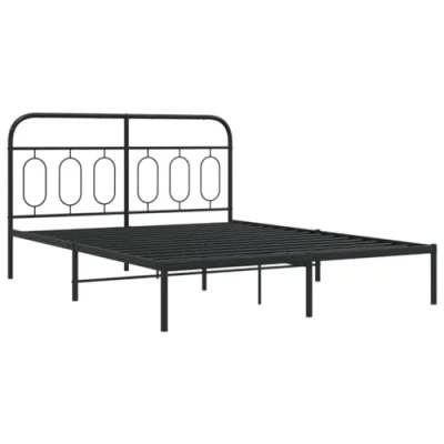 Afbeelding van Bedframe met hoofdbord metaal zwart 150x200 cm