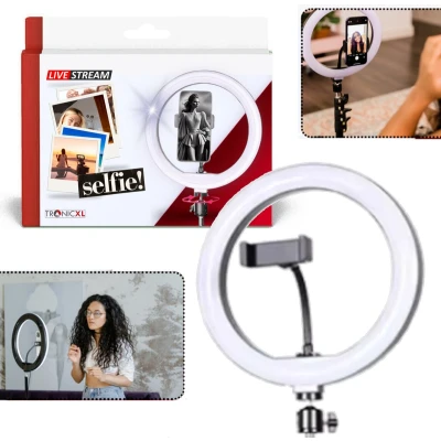 Afbeelding van TronicXL Ringlamp LED 10 inch voor uw statief I ring licht met mobiele telefoonhouder 1/4&quot; adapter camerastatief geschikt YouTube videostreaming smartphone TikTok live streaming fotografie