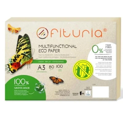 Afbeelding van A3 gerecycled papier, 80 g, 250 vellen, 100% gemaakt van doos papier DIN A3, natuurlijke kleur, geschikt voor laser en inkjetprinters, Ofituria (100