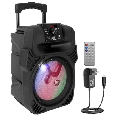 Afbeelding van Pyle 400W Draagbare Bluetooth PA Luidspreker 8 Subwoofer met LED Verlichting en Oplaadbare Accu