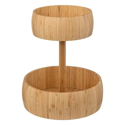 Afbeelding van 5Five Fruitschaal/fruitmand Bali XL bamboe hout D29 x H35 cm bruin rond 2 niveaus opslag