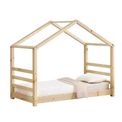 Afbeelding van Kinderbed houten bed huisbed met bedbodem 80x160 hout