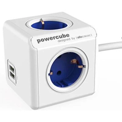 Afbeelding van Allocacoc 1402BL/DEEUPC Stekkerdoos PowerCube Extended 2x USB A poorten 4 Sockets Wit/Blauw 1,5 meter