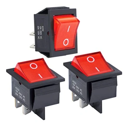 Afbeelding van APIELE KCD2 201N Set van 3 tuimelschakelaar 2 positie ON OFF met DPST led schakelaar, 4 polig, 250 V, 16 A, voor thuis, industrie, doe het zelf (rood)