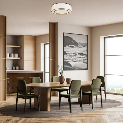 Afbeelding van Maytoni plafondlamp Bergamo, wit/zwart, linnen, Ø 52 cm
