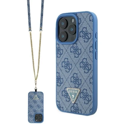 Afbeelding van Guess GUHCP16LP4TDSCPB iPhone 16 Pro 6,3&quot; blauw/blauw hardcase lederen metalen logo strass crossbody