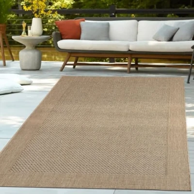 Afbeelding van TT Home Tapijt voor binnen en buiten, plat geweven, sisal look, natuurlijke stijl, effen, beige, afmetingen: 160 x 230 cm