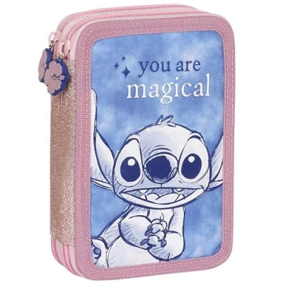 Afbeelding van DISNEY Stitch Etui MET twee compartimenten VOOR schoolpotloden UITRUSTING meisje, SCHOOL 32 elementen, 2 ritsen