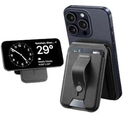 Afbeelding van ESR MagSafe portemonnee, 5 iPhone kaarthouders, verstelbare standaard, veilige vingergesp, magnetische portemonnee voor 16/15/14/13/12, niet geschikt 13/12 mini,