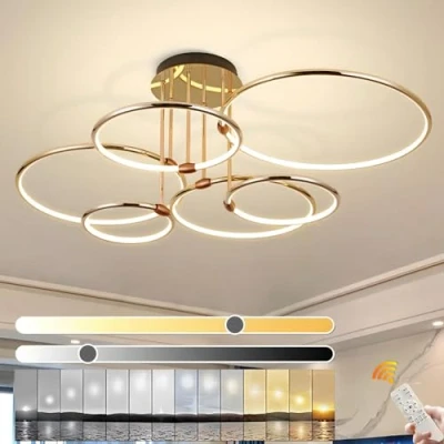 Afbeelding van YYUTLUO Led plafondlamp, Ø 105 cm, kroonluchter van goudkleurig metaal, 145 W, traploos dimbaar, 3000 6000 K, moderne ronde gegalvaniseerde hanger, slaapkamer, woonkamer, kinderen, kantoor,