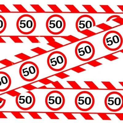 Afbeelding van Verjaardagsdecoratie begrenzingsband 50e verjaardag decoratie vrouw man tafeldecoratie