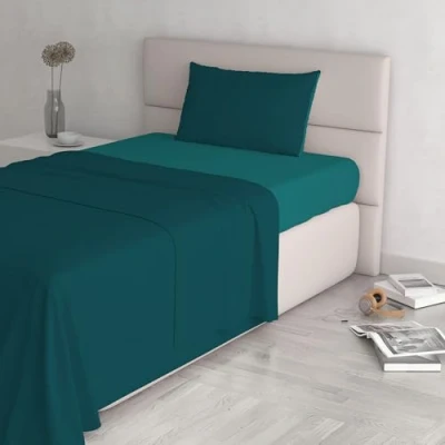 Afbeelding van Italian Bed Linen CL NC Petr/Verde bott 1P Natural Color beddengoedset petrol/flessengroen, eenpersoons, 100% katoen