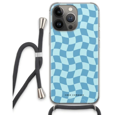 Afbeelding van Case Company® hoesje met Koord geschikt voor iPhone 13 Pro Grid Blauw Telefoonhoesje Zwart Extra Bescherming aan alle Kanten en Over de Schermrand